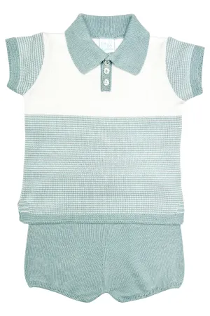"Rufus" Teal Striped Knit Polo Shirt & Shorts