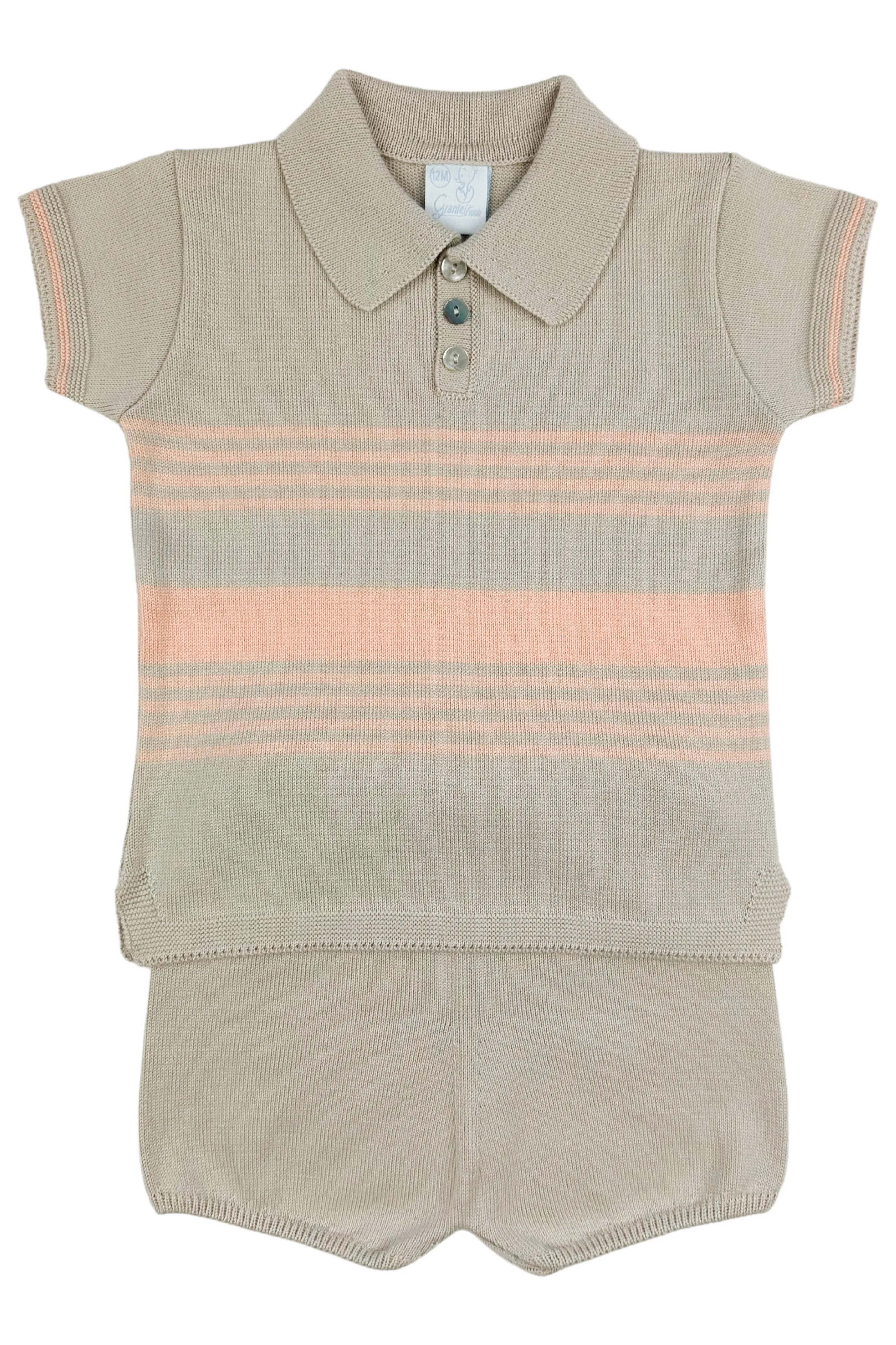 "Timmy" Stone & Peach Stripe Knit Top & Shorts