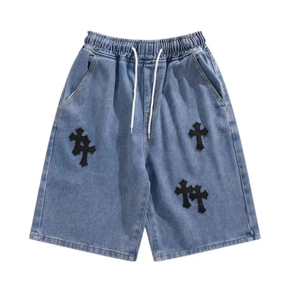 "Urban Cross Embroidery Denim" Shorts