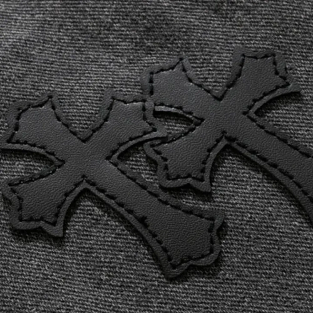 "Urban Cross Embroidery Denim" Shorts