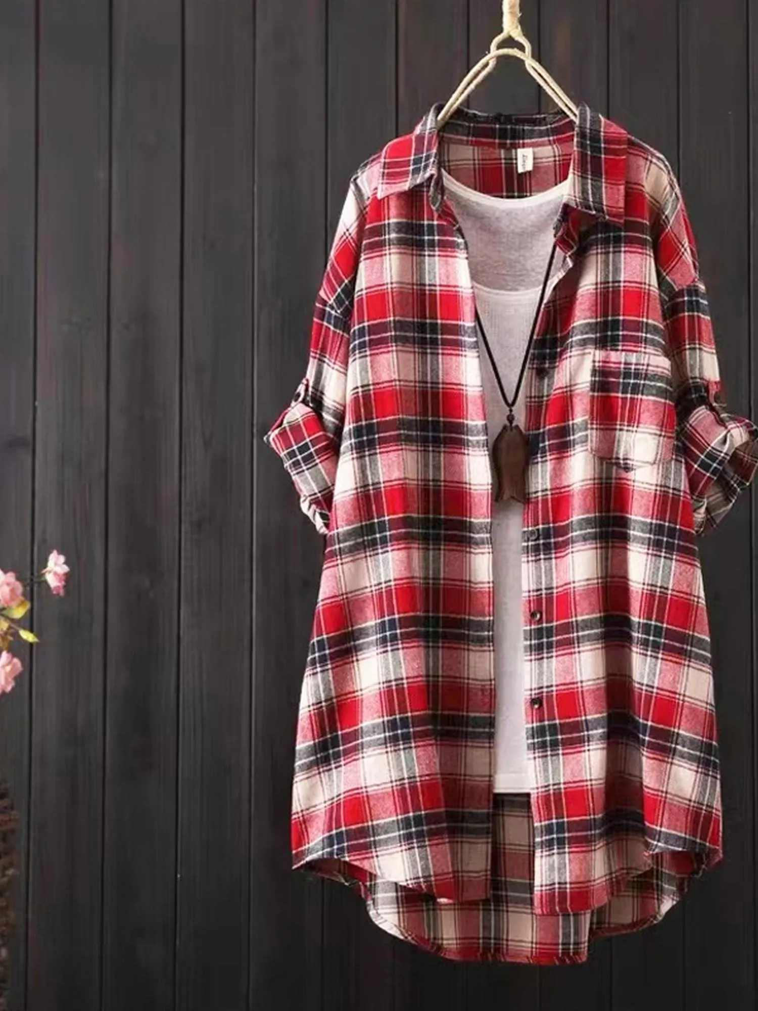 Red Longline Checkered Shirt
