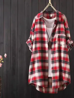 Red Longline Checkered Shirt