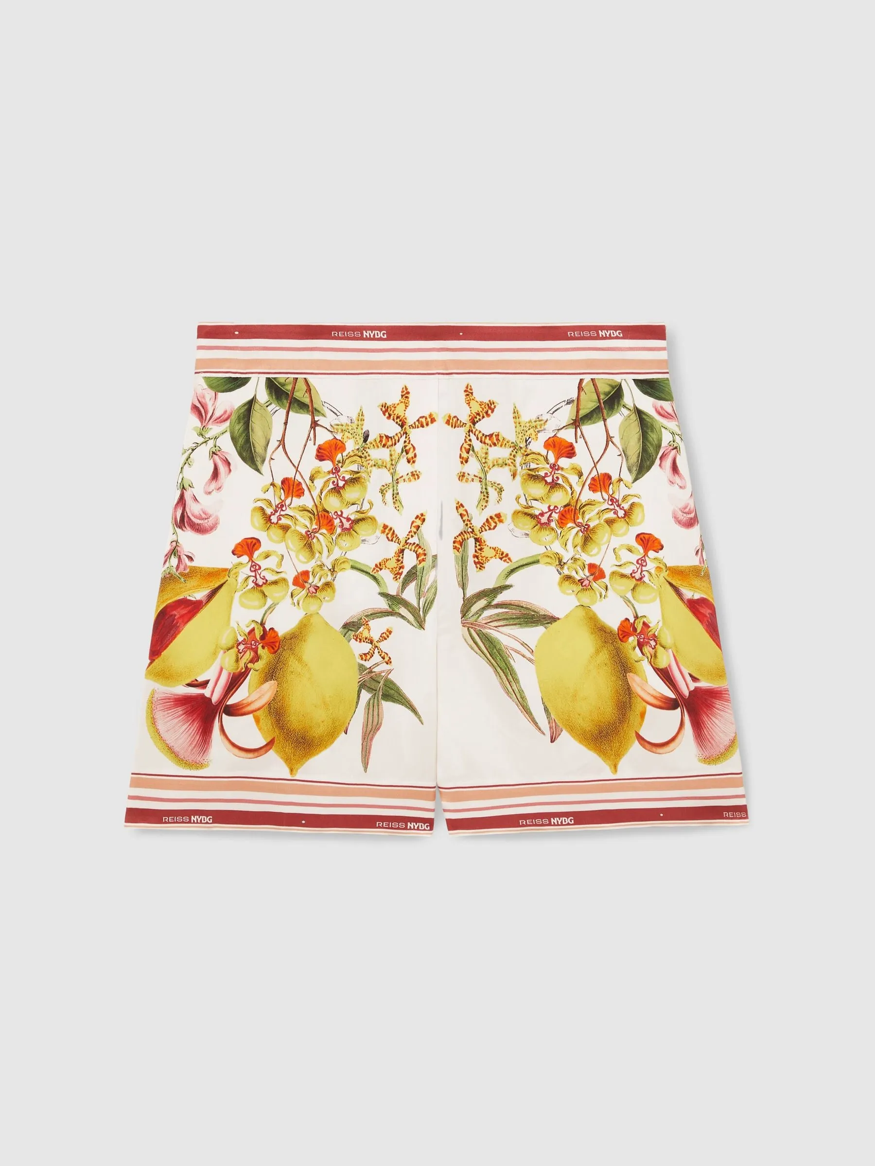 Reiss Reiss | NYBG Satin Floral-Print Shorts in Ivory