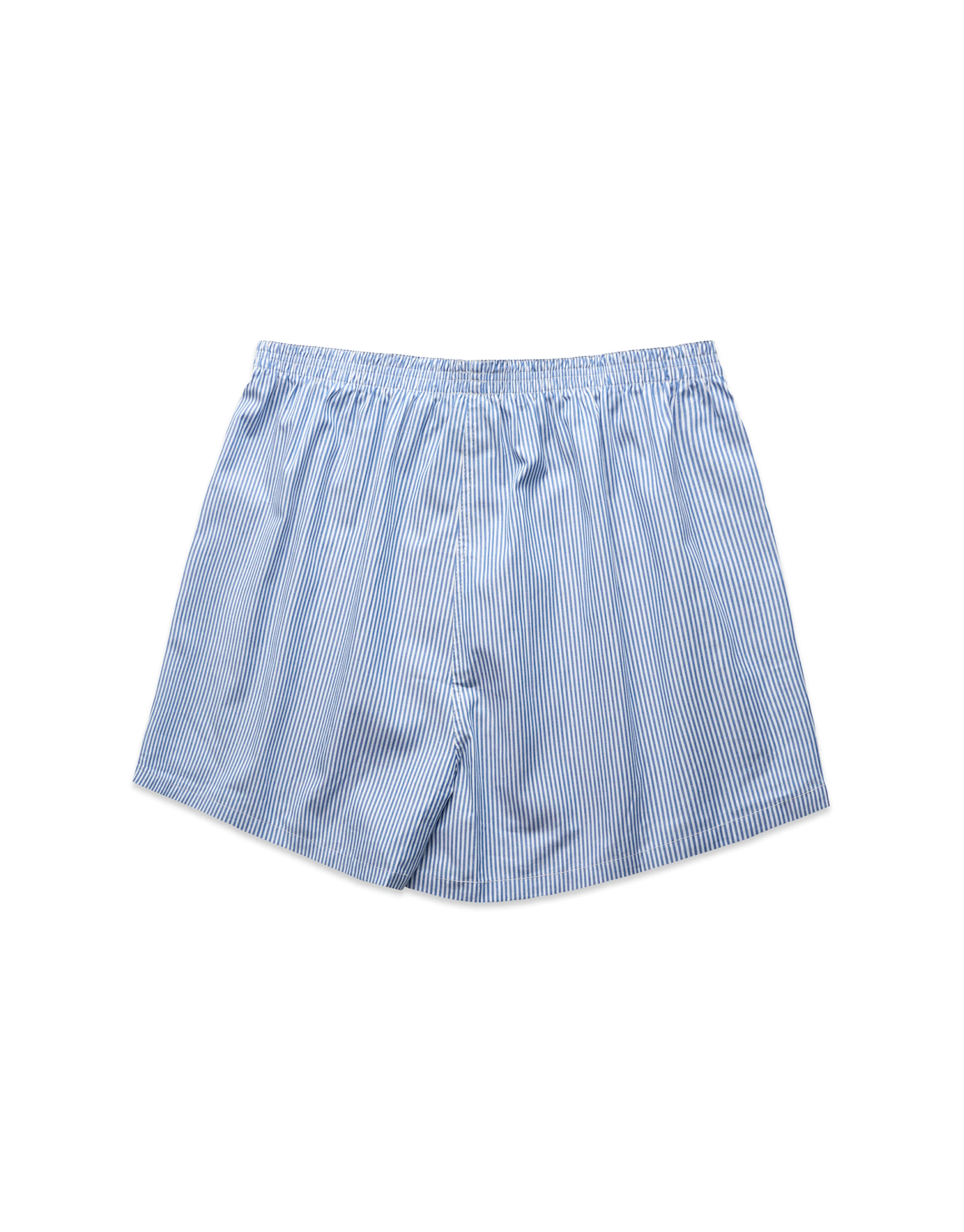 Relaxed Fit Woven Cotton Boxer Shorts - Blue/White