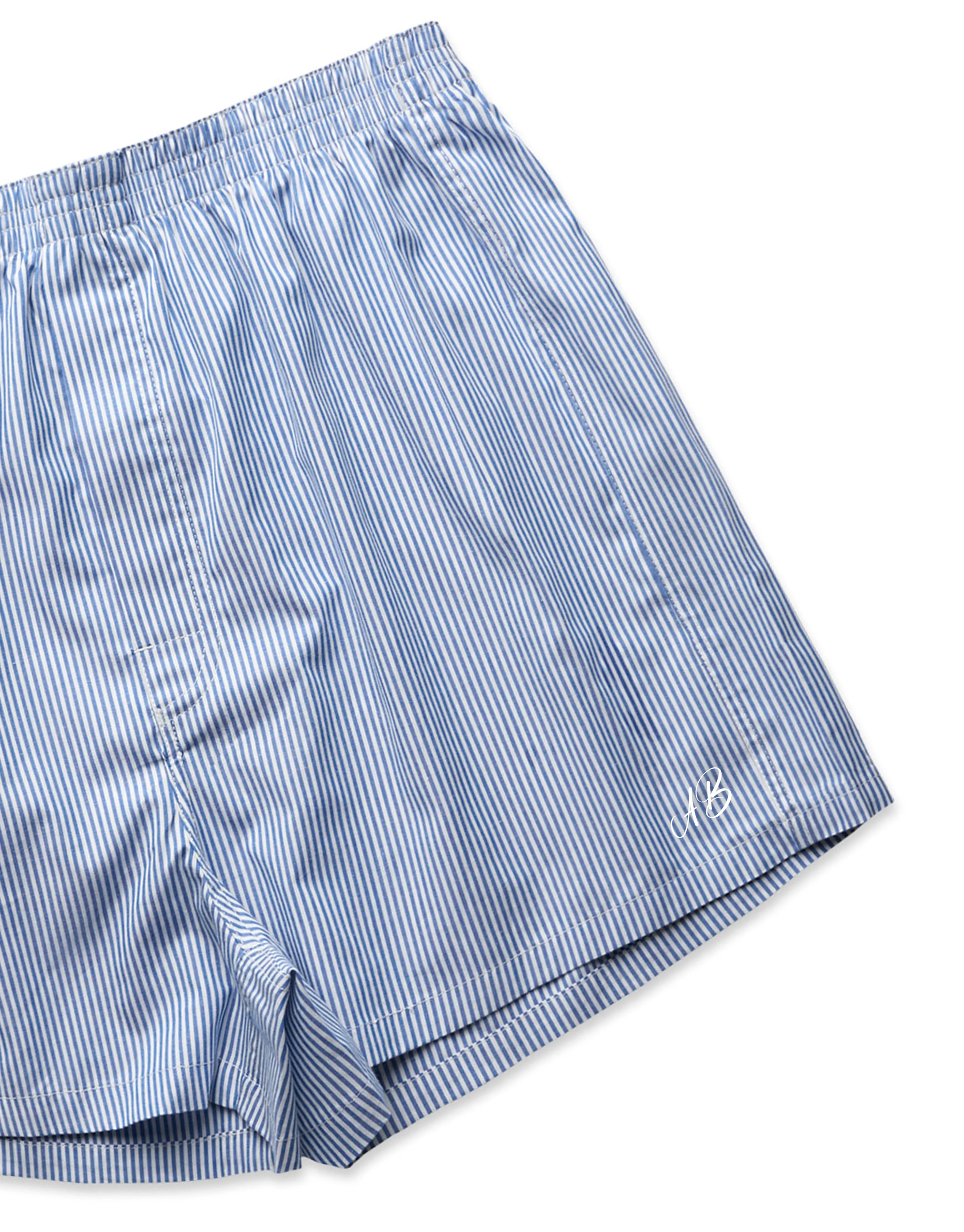 Relaxed Fit Woven Cotton Boxer Shorts - Blue/White