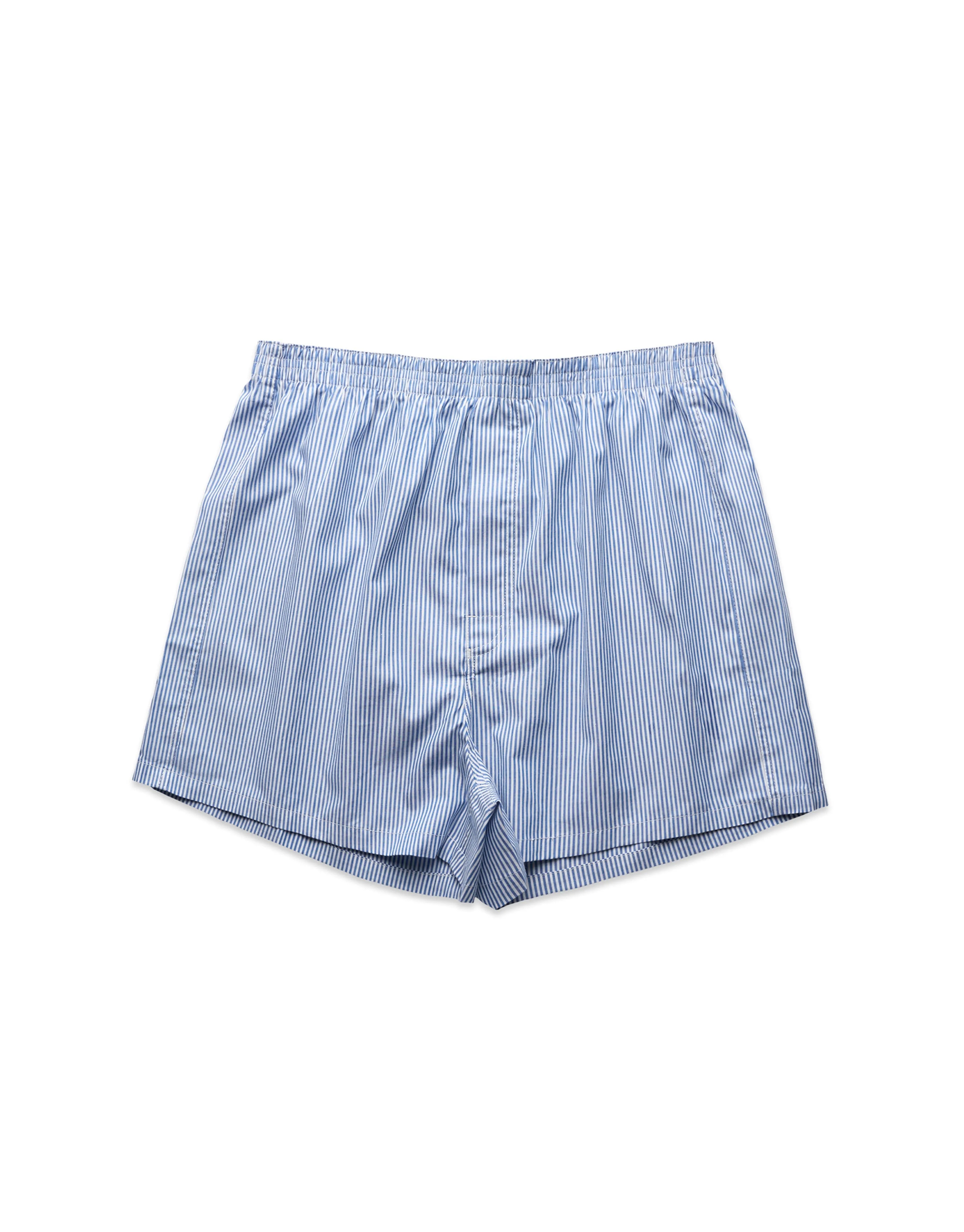 Relaxed Fit Woven Cotton Boxer Shorts - Blue/White
