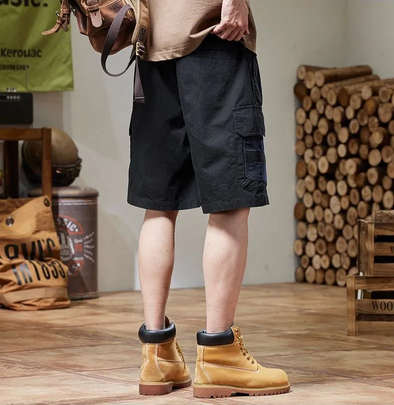 Retro Style Men's Cargo Shorts with Breathable Cotton and Drawstring Waist