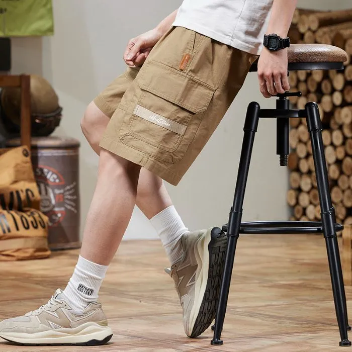 Retro Style Men's Cargo Shorts with Breathable Cotton and Drawstring Waist