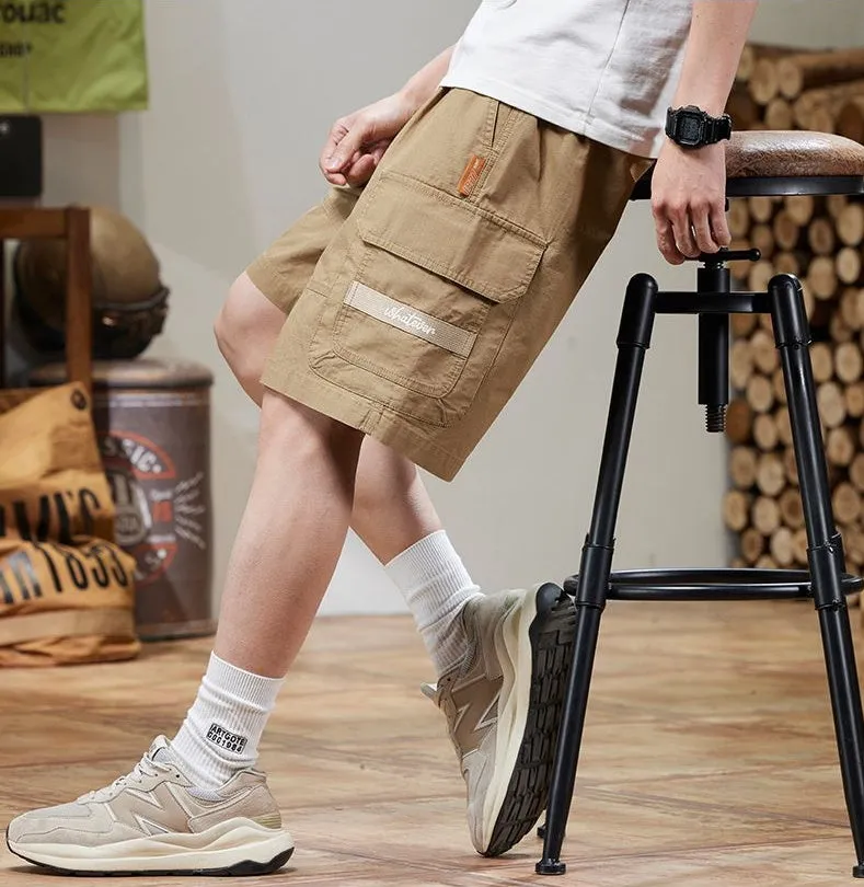 Retro Style Men's Cargo Shorts with Breathable Cotton and Drawstring Waist