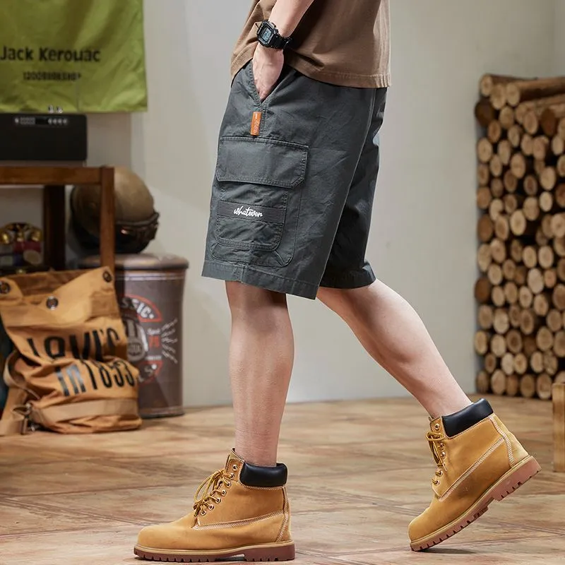 Retro Style Men's Cargo Shorts with Breathable Cotton and Drawstring Waist