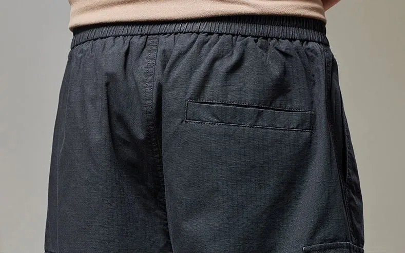 Retro Style Men's Cargo Shorts with Breathable Cotton and Drawstring Waist