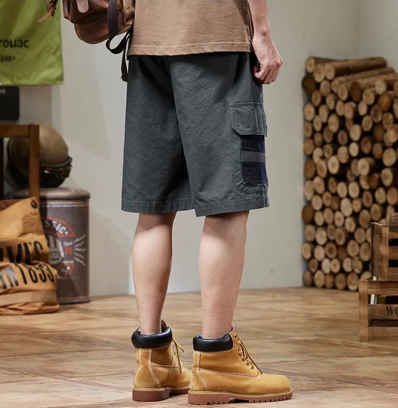 Retro Style Men's Cargo Shorts with Breathable Cotton and Drawstring Waist