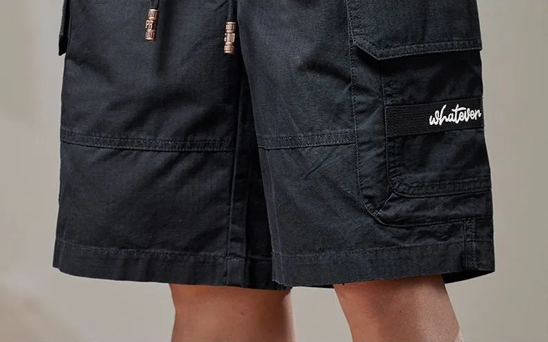 Retro Style Men's Cargo Shorts with Breathable Cotton and Drawstring Waist