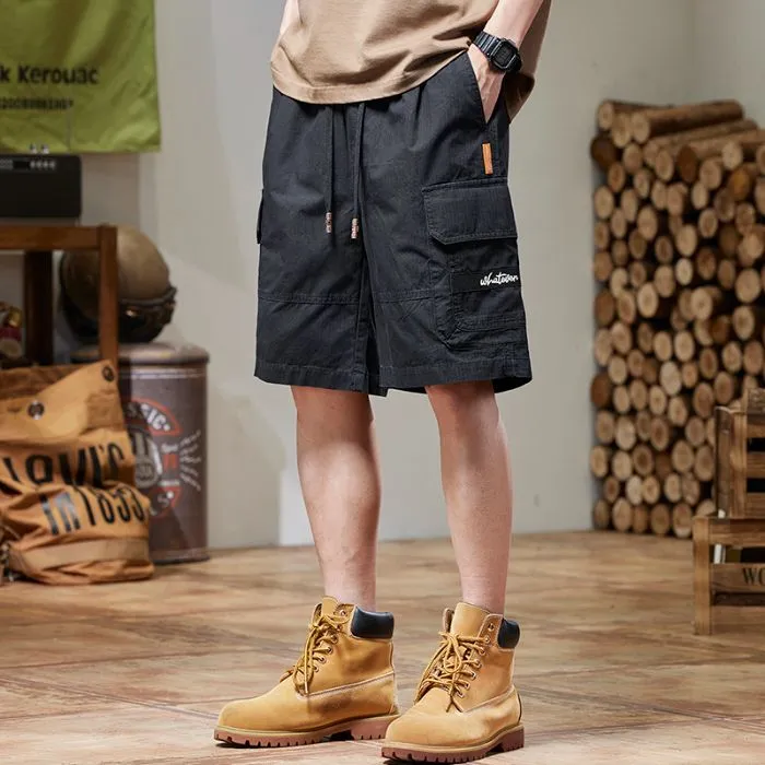 Retro Style Men's Cargo Shorts with Breathable Cotton and Drawstring Waist