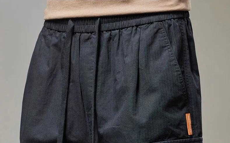Retro Style Men's Cargo Shorts with Breathable Cotton and Drawstring Waist