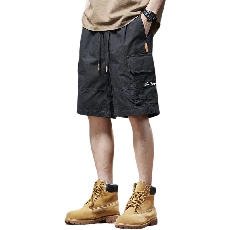 Retro Style Men's Cargo Shorts with Breathable Cotton and Drawstring Waist
