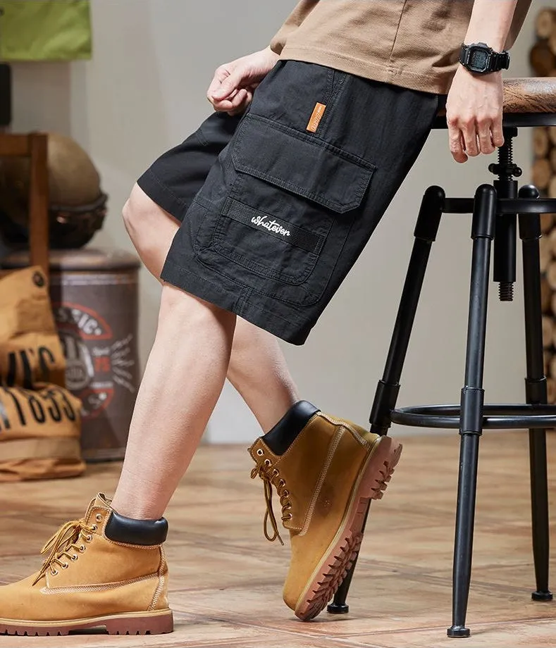 Retro Style Men's Cargo Shorts with Breathable Cotton and Drawstring Waist