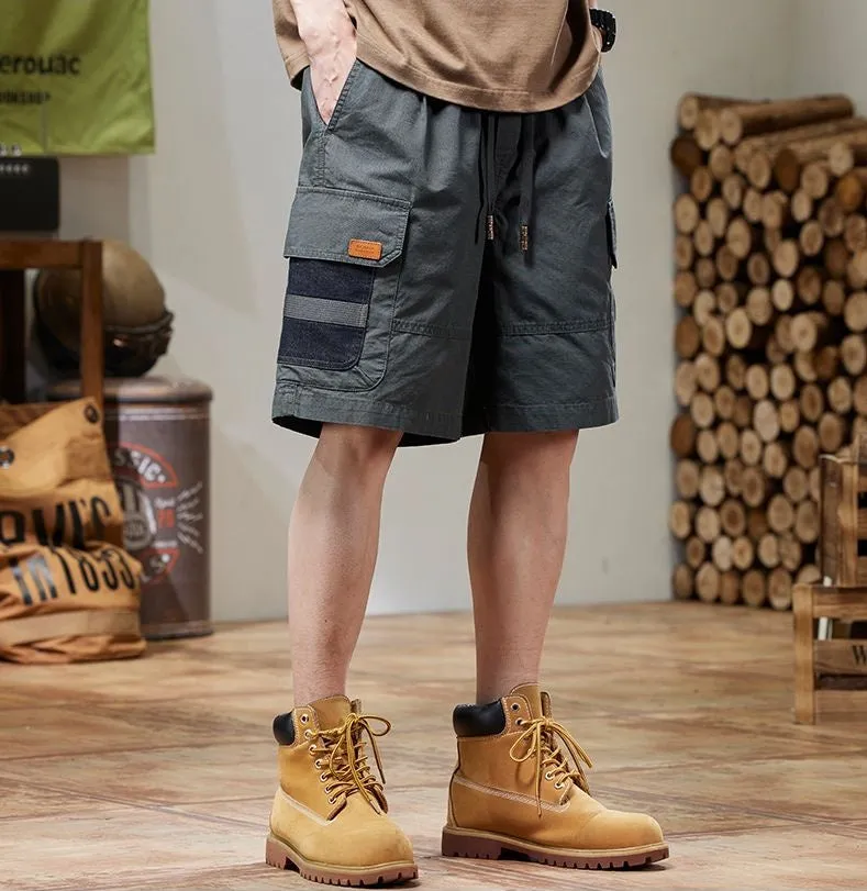 Retro Style Men's Cargo Shorts with Breathable Cotton and Drawstring Waist