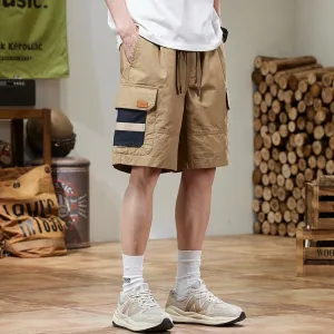 Retro Style Men's Cargo Shorts with Breathable Cotton and Drawstring Waist