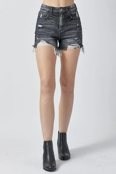 RISEN Full Size High Rise Distressed Denim Shorts ONLINE EXCLUSIVE