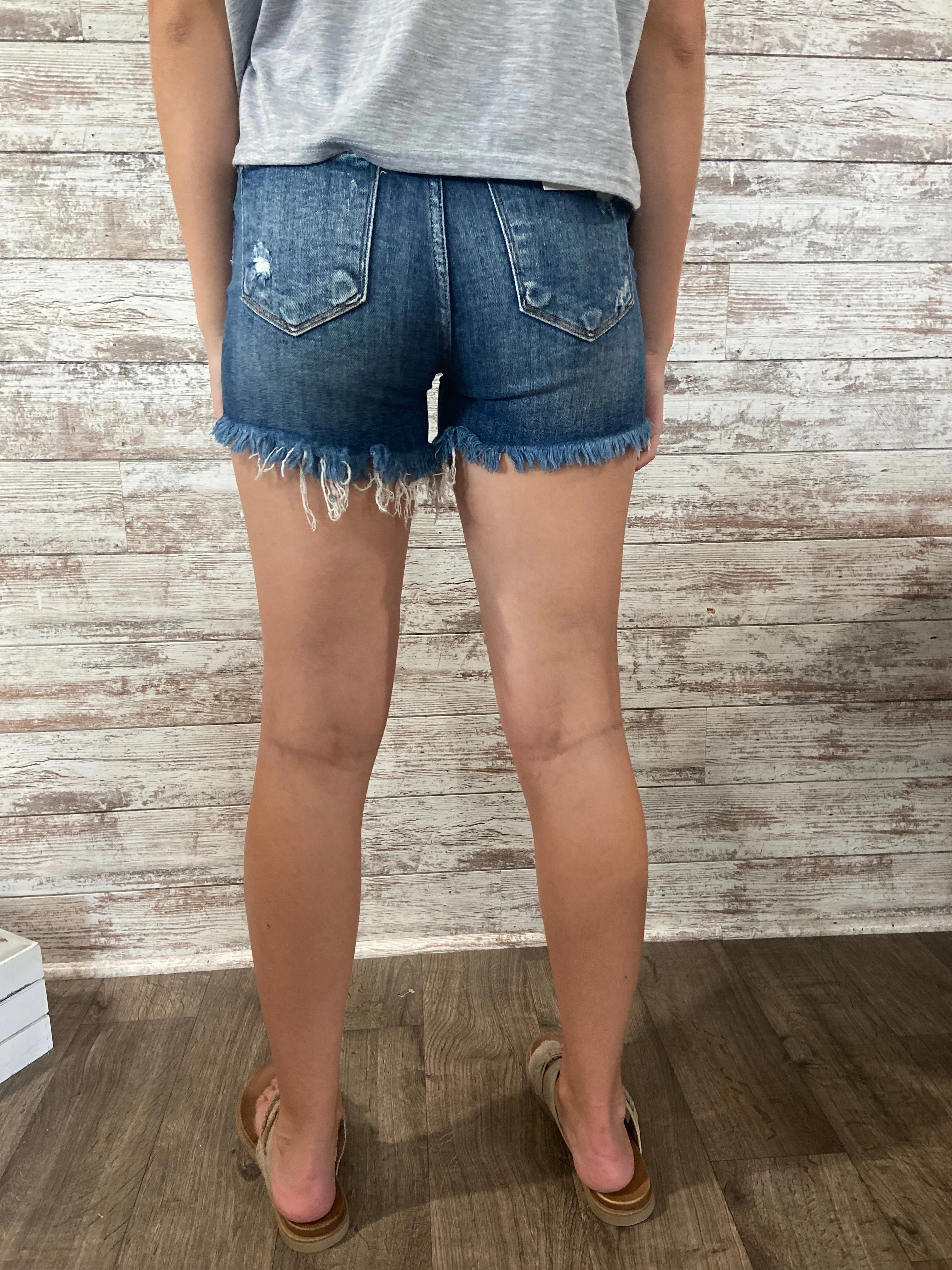 Risen High Rise Shorts - medium wash
