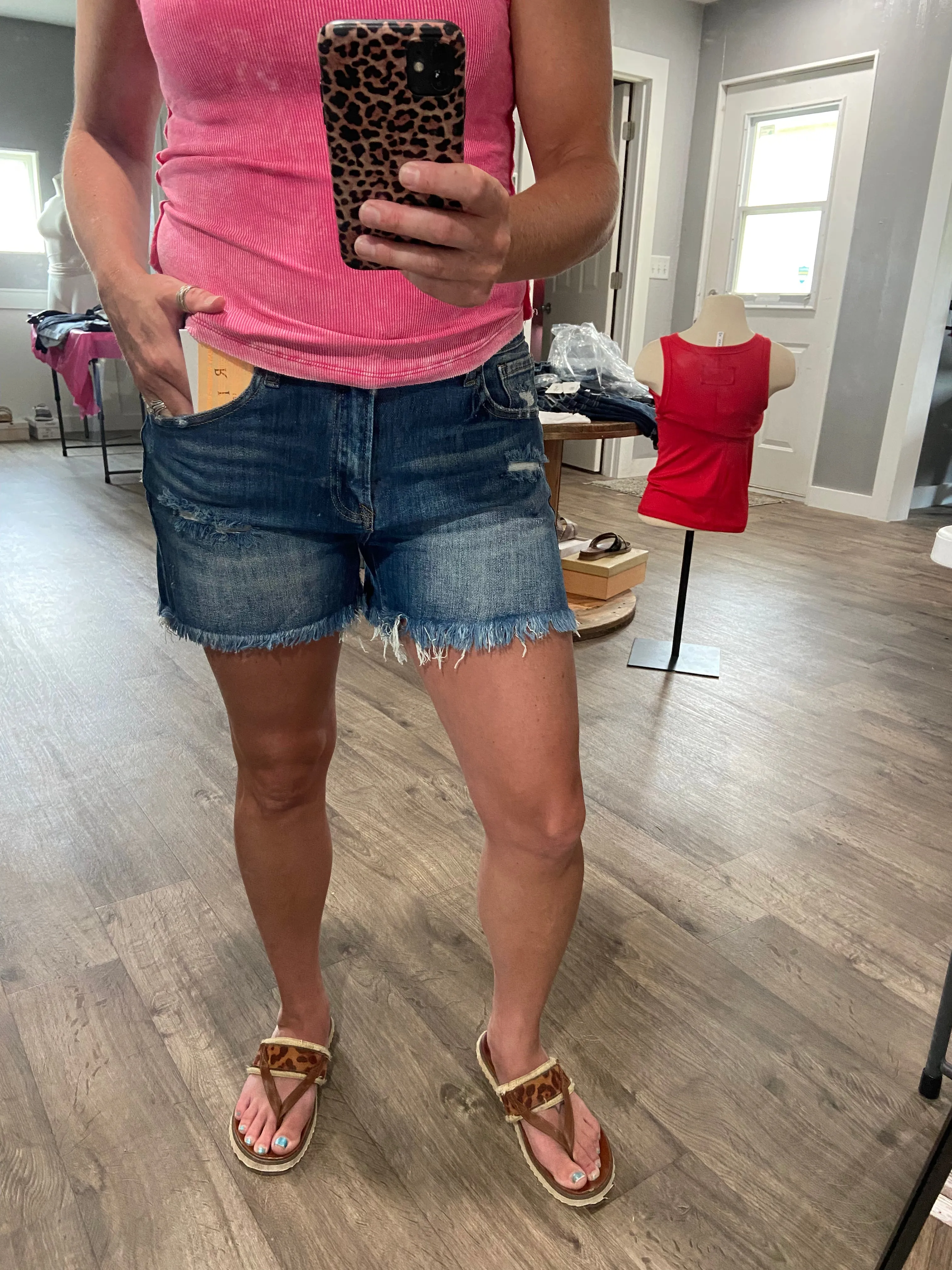 Risen High Rise Shorts - medium wash