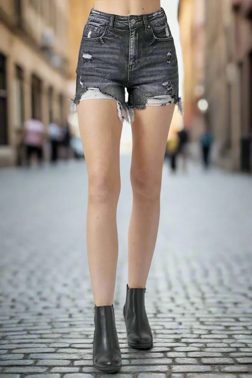RISEN High Waist Distressed Denim Shorts for Women | Stylish and Edgy Summer Wear