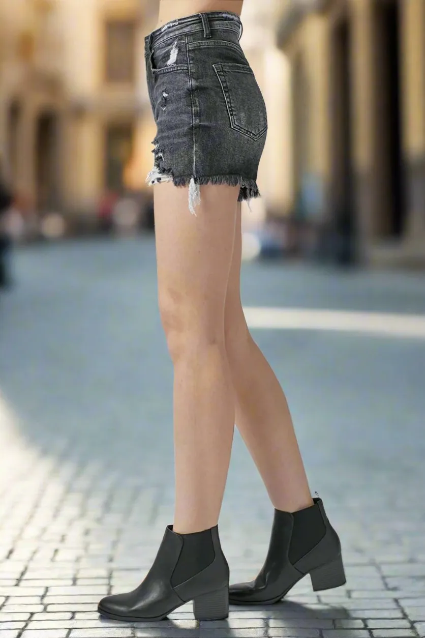 RISEN High Waist Distressed Denim Shorts for Women | Stylish and Edgy Summer Wear