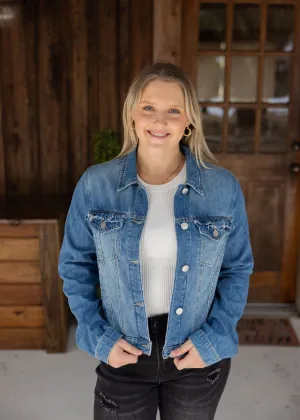 Risen Ruffled Dark Wash Jean Jacket