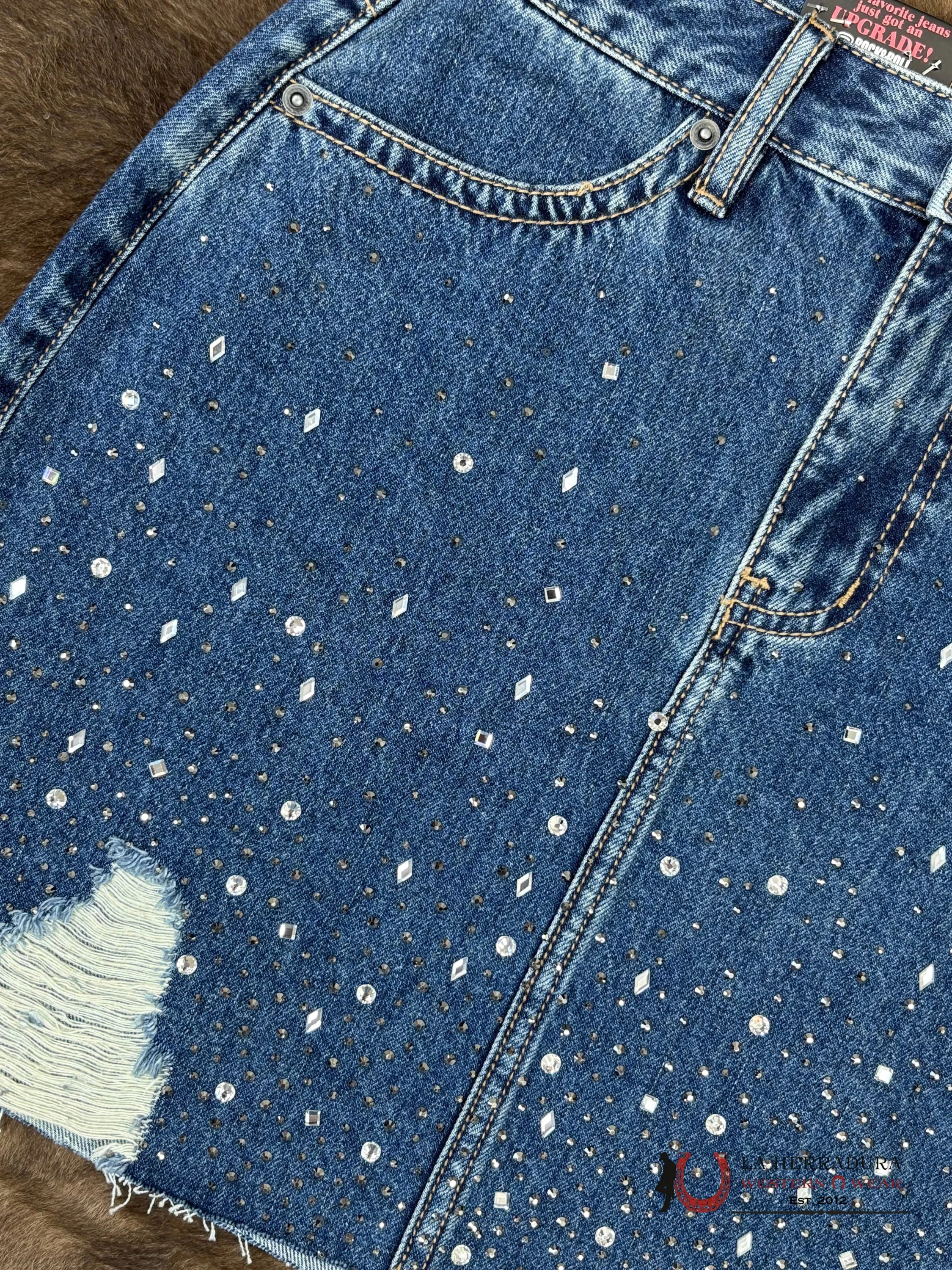 Rock&Roll Medium Wash Studded Skirt Women