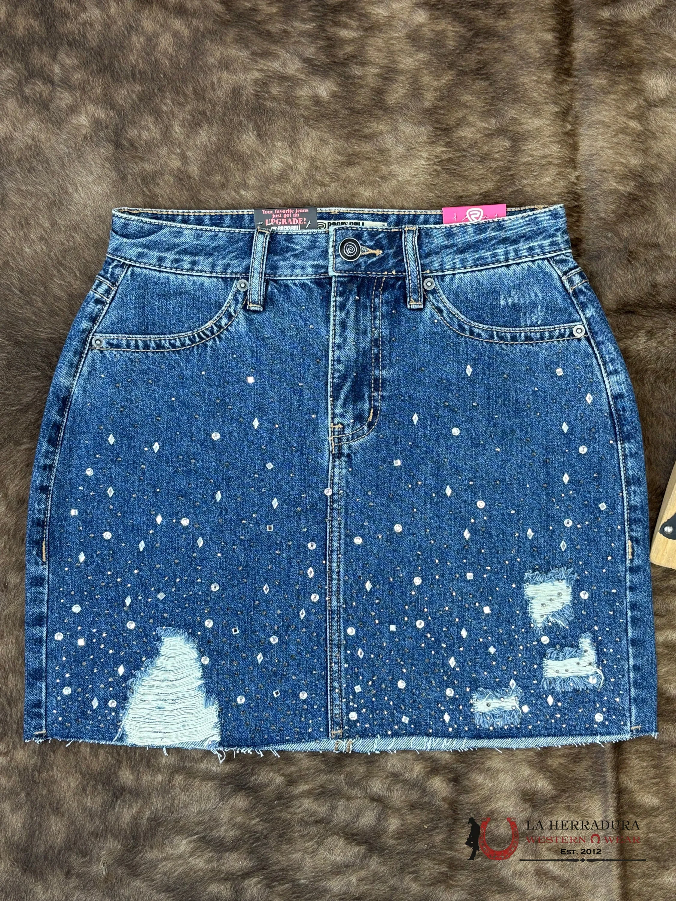 Rock&Roll Medium Wash Studded Skirt Women