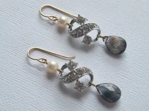 S | vintage rhinestone link moss aquamarine earrings