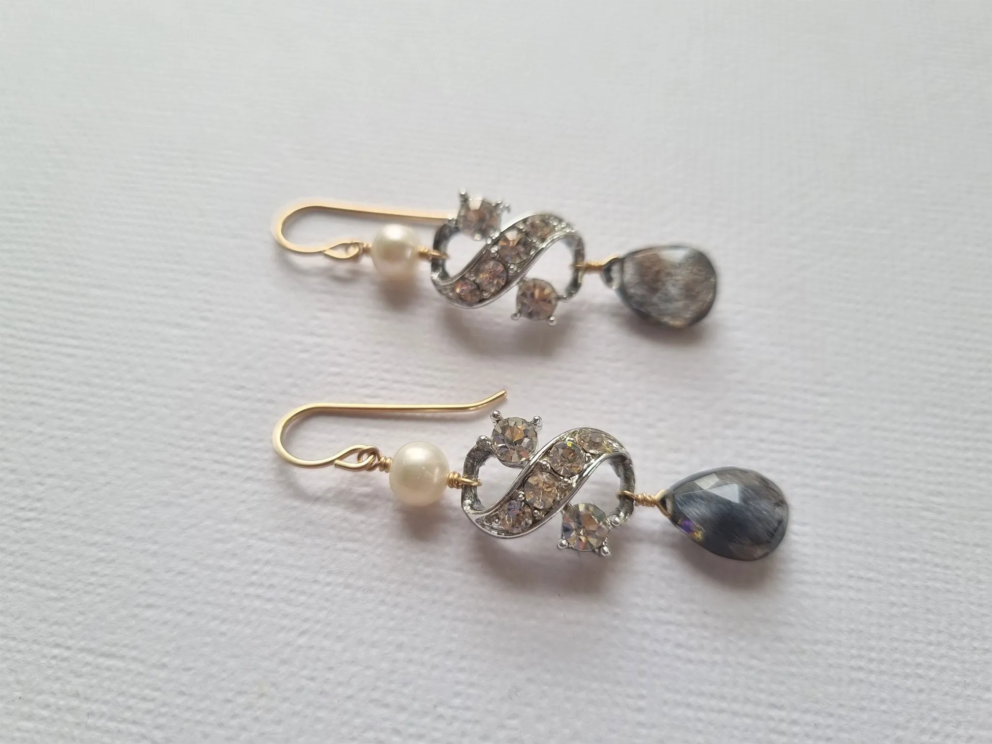 S | vintage rhinestone link moss aquamarine earrings