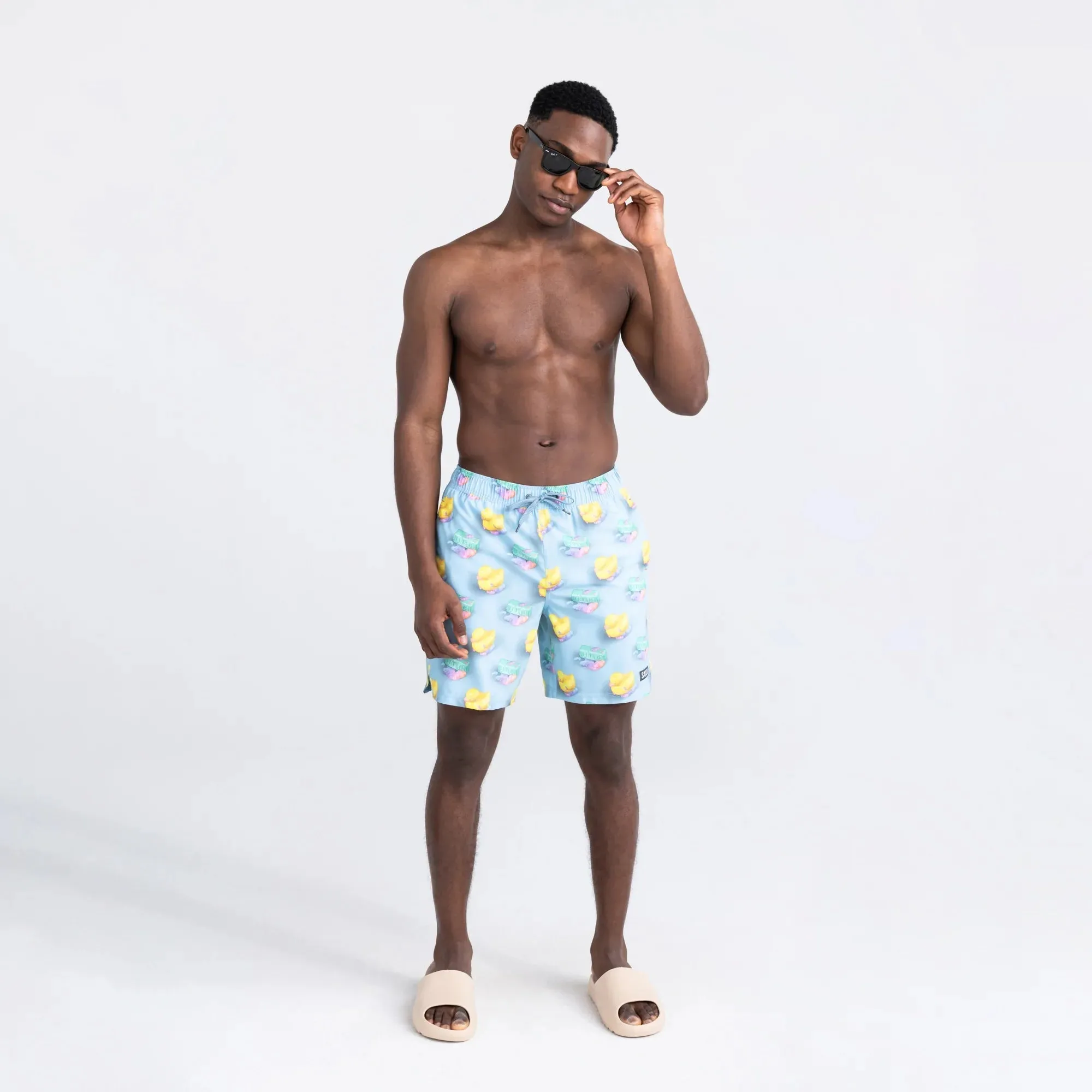 Saxx Mens Oh Buoy Stretch Volley 7" Swim Short - Fresh N' Clean - Blue