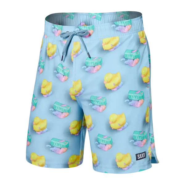 Saxx Mens Oh Buoy Stretch Volley 7" Swim Short - Fresh N' Clean - Blue