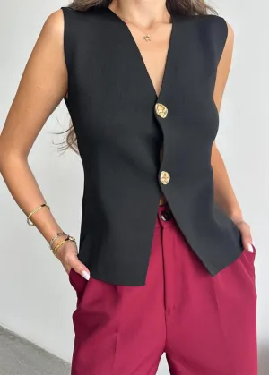 Sculpted Elegance - Sleeveless Asymmetrical Button Vest