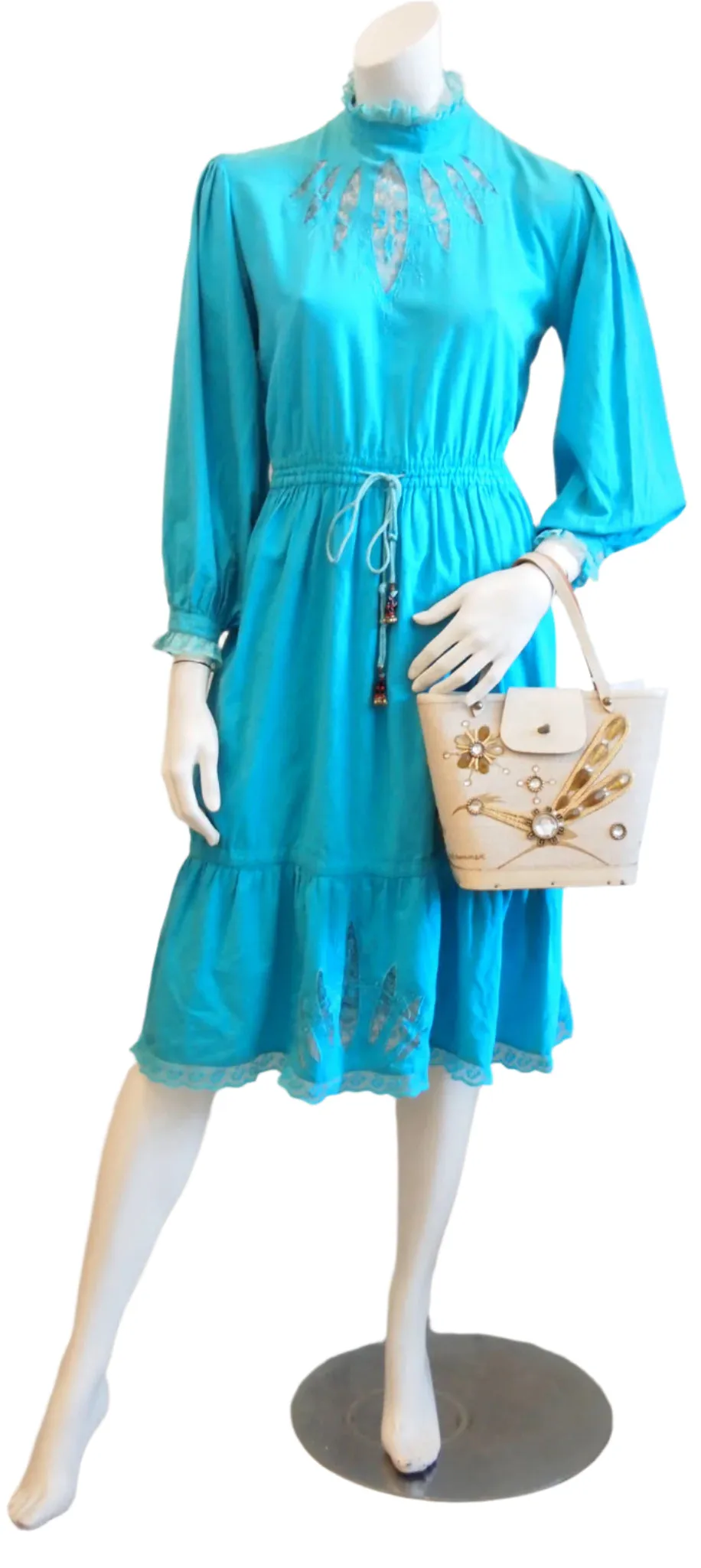 SEA GREEN W EDGY CUTOUT FRONT VINTAGE DRESS