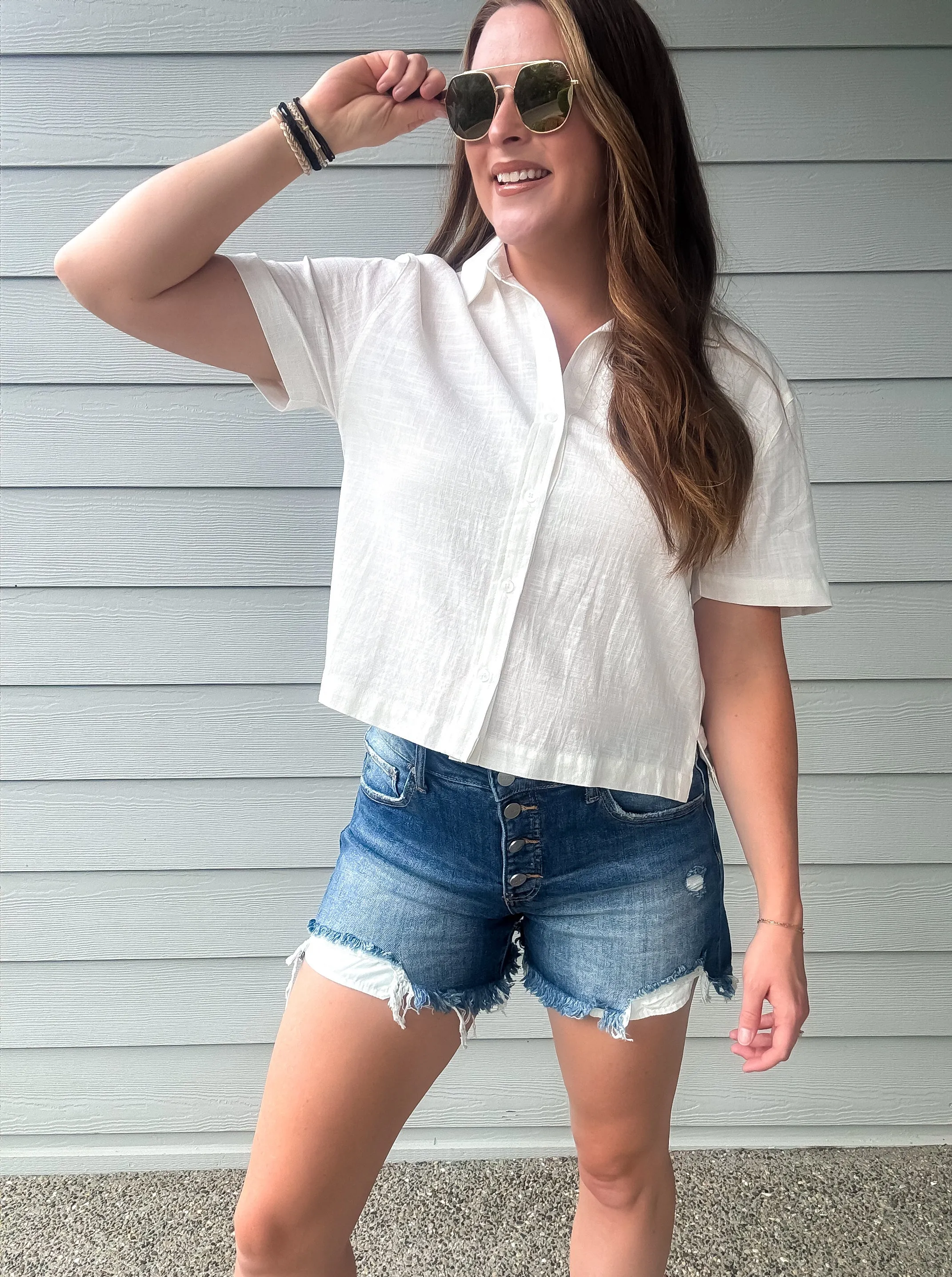 Shark Bite Destroyed Denim Shorts