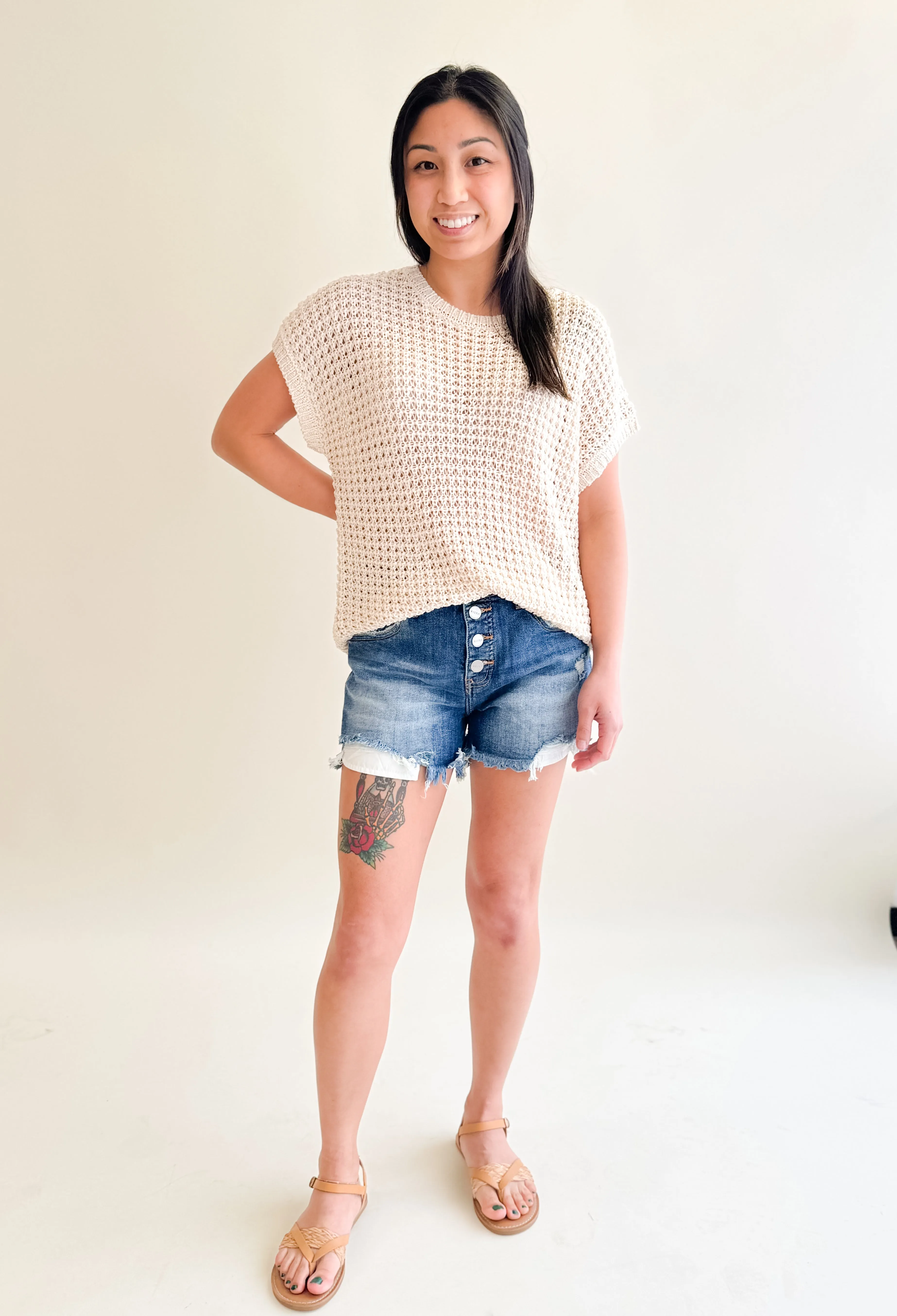 Shark Bite Destroyed Denim Shorts
