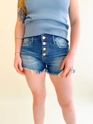 Shark Bite Destroyed Denim Shorts