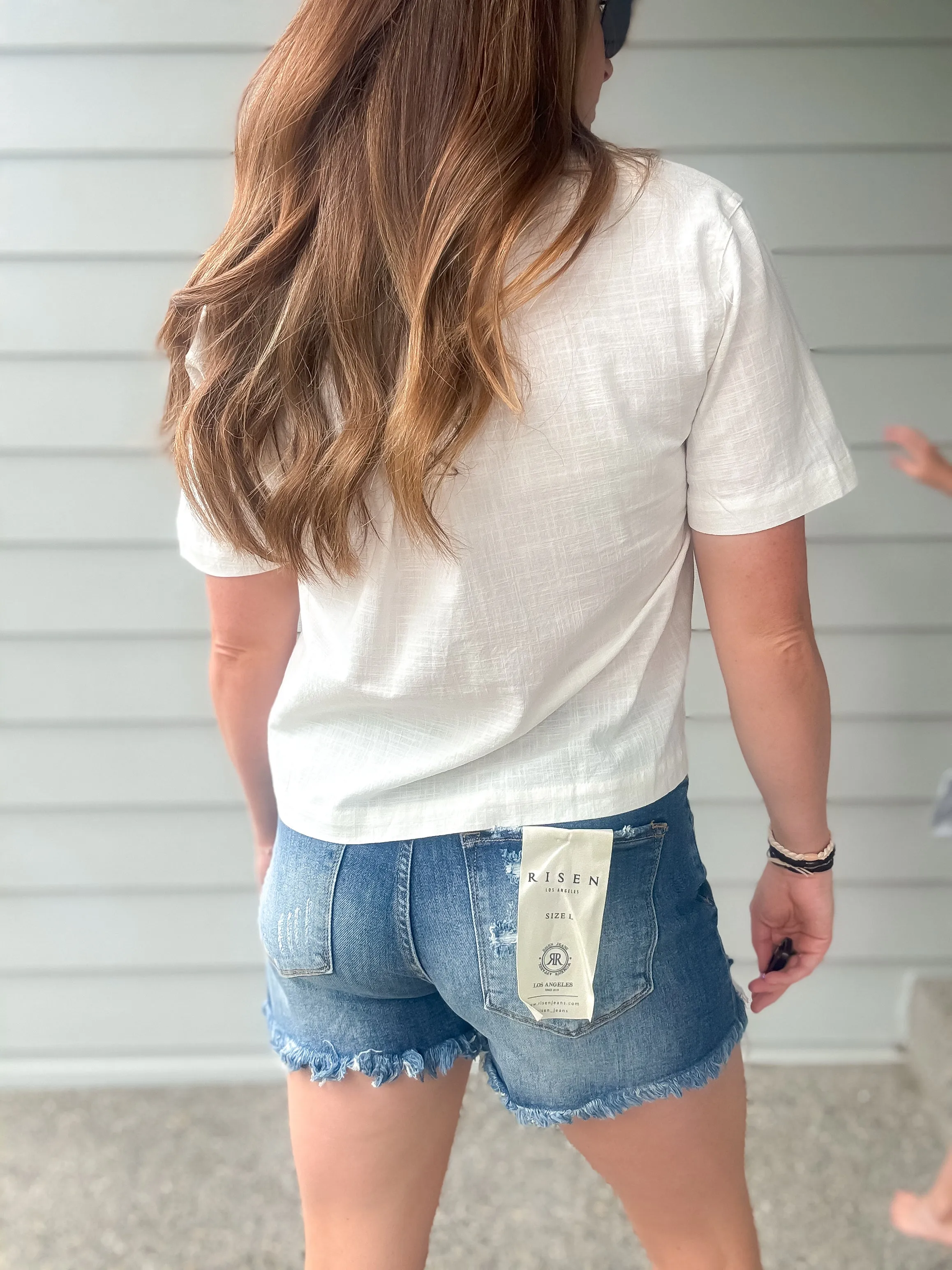 Shark Bite Destroyed Denim Shorts