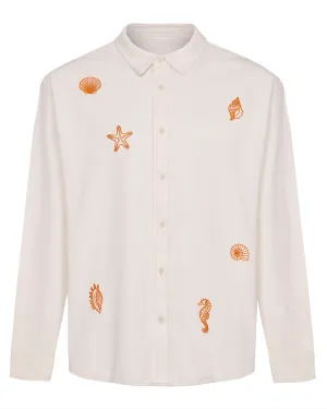 Shell Embroidered Organic Cotton Shirt Ecru