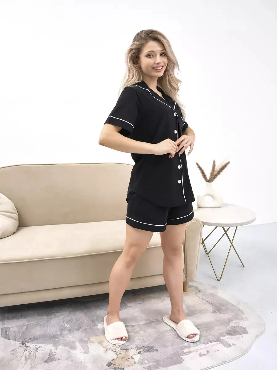 Shorts Set Black Solid 100% Cotton