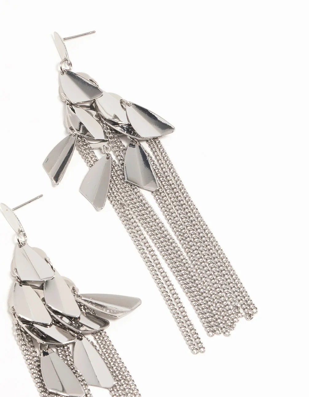 Silver Petal Box Chain Waterfall Drop Earrings