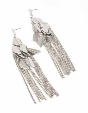 Silver Petal Box Chain Waterfall Drop Earrings