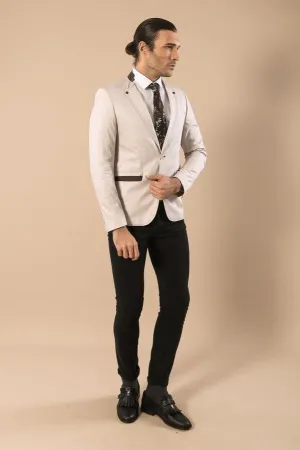 Single Button Standing Collar Cream Men Blazer - Wessi