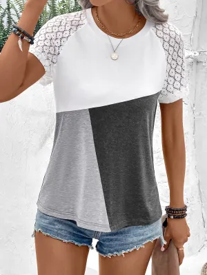 Size Large Color Block Raglan Sleeve Round Neck Tee