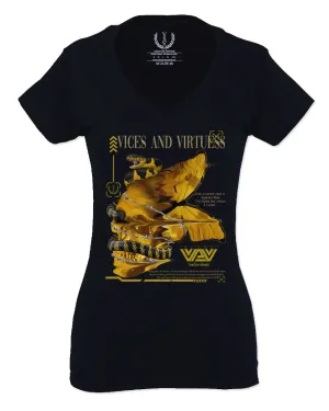 Skull and Snake Tatoo Cyberpunk Aesthetic Graphic Lcd Psychedelic For Women V neck fitted T Shirt