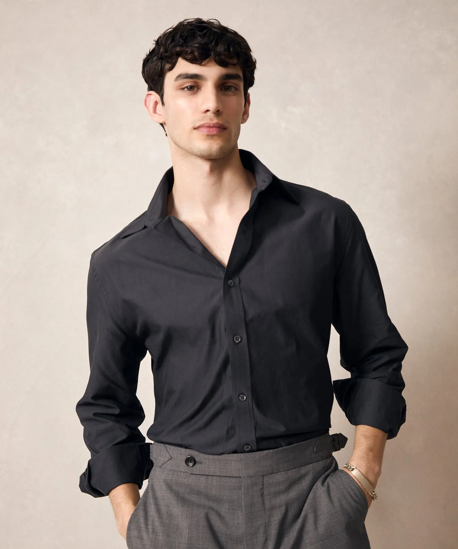 Slim Fit Twill Long Collar Dress Shirt