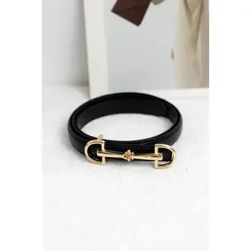 Slim Leather Belt w/ Equestrian Buckle
